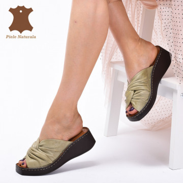 Papuci Dama Piele Naturala Pilar Kaki- Need 4 Shoes
