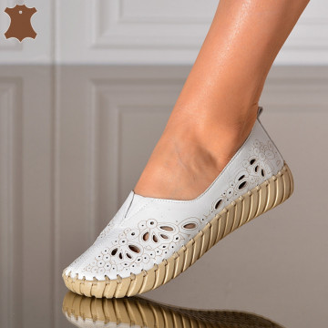 Pantofi Dama Piele Naturala Dalina Albi