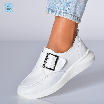 Pantofi Dama Piele Naturala Azdra Albi