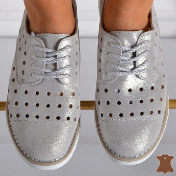 Pantofi Dama Piele Naturala Demy Argintii