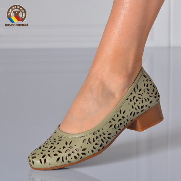 Pantofi Cu Toc Piele Naturala Aretha Olive