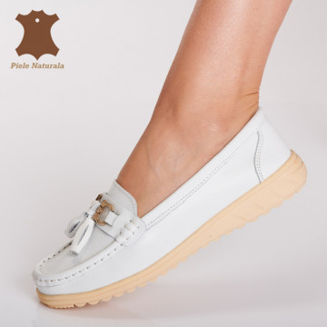 Pantofi Dama Piele Naturala Leon Albi - Need 4 Shoes
