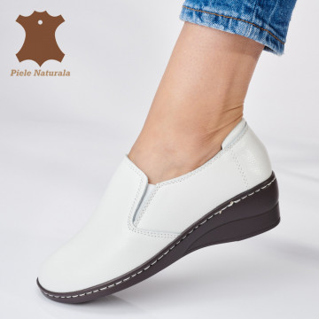 Pantofi Dama Piele Naturala Vega Albi