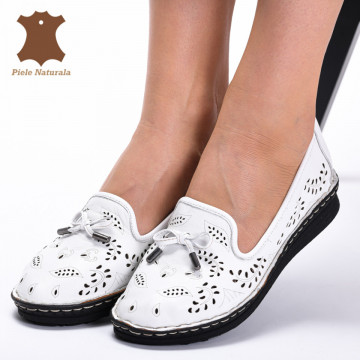Pantofi Dama Piele Naturala Zigo Albi- Need 4 Shoes