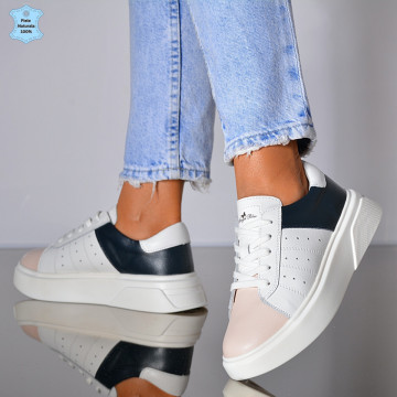 Adidasi Dama Piele Naturala Myra Alb/Navy