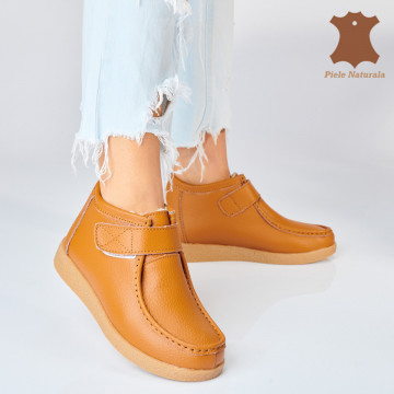 Ghete Dama Imblanite Piele Naturala Zora Camel