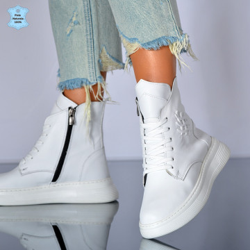 Ghete Dama Piele Naturala Marny 3 Albe- Need 4 Shoes