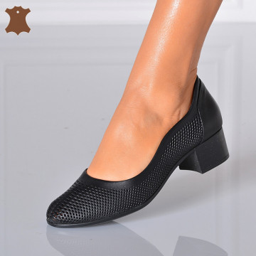 Pantofi Cu Toc Piele Naturala Carmen 2 Negri