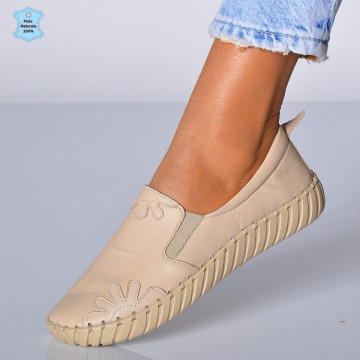 Pantofi Dama Piele Naturala Malina 2 Bej