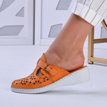 Papuci medicinali Piele Naturala Elsa Orange - Need 4 Shoes