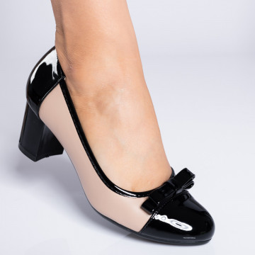 Pantofi Cu Toc Dama Angelica Bej/Negru- Need 4 Shoes
