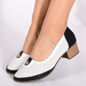 Pantofi Cu Toc Dama Gabriela Alb/Negru
