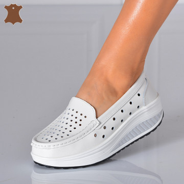 Pantofi Dama Piele Naturala Zena 3 Albi