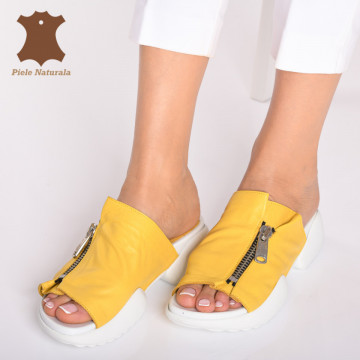 Papuci Dama Piele Naturala Mason Galbeni- Need 4 Shoes