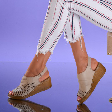 Sandale Piele Naturala Talon Bej - Need 4 Shoes