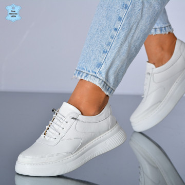 Adidasi Dama Piele Naturala Anzia Albi- Need 4 Shoes