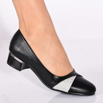 Pantofi Cu Toc Dama Iolanda Negru/Alb