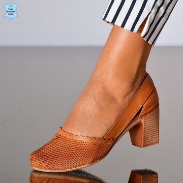 Pantofi Cu Toc Piele Naturala Monisha Camel