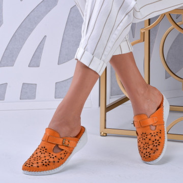 Papuci medicinali Piele Naturala Elsa Orange - Need 4 Shoes