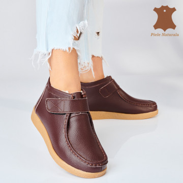 Ghete Dama Imblanite Piele Naturala Zora Brown