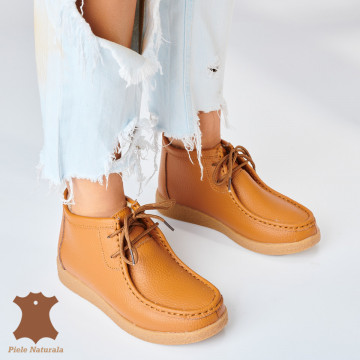 Ghete Dama Imblanite Piele Naturala Zora 2 Camel