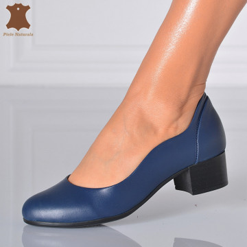 Pantofi Cu Toc Piele Naturala Carmen Navy