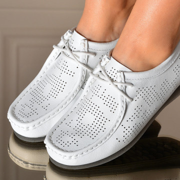Pantofi Dama Piele Naturala Ronia Albi
