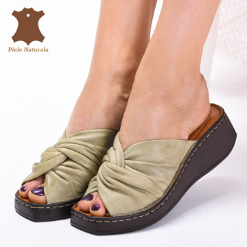 Papuci Dama Piele Naturala Pilar Kaki- Need 4 Shoes