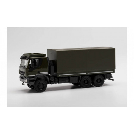 HERPA 1:87 - Iveco Trakker 6x6 flatbed truck with canvas cover Spotted camouflage design "Bundeswehr"