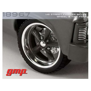GMP 1:18 - STREET FIGHTER BILLET WHEEL & TIRE PACK, DARK GREY SPOKES WITH CHROME LIP FROM GMP-18957