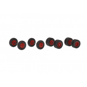 HERPA 1:87 - Accessory MBS wheel-set Mercedes-Benz Vabis steel, tyres 11.00-20 road profile, oxblood red