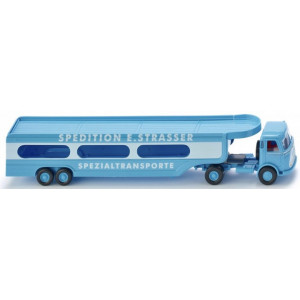 WIKING 1:87 - MERCEDES BENZ PULLMAN AUTOTRANSPORTER 'SPEDITION E. STRASSER' 1960, LIGHT BLUE