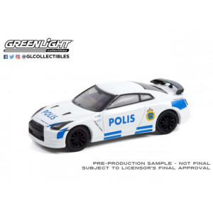 GREENLIGHT 1:64 - NISSAN GT-R (R35) 2014 STOCKHOLM SWEDEN POLIS *HOT PURSUIT SERIES 40*, WHITE/BLUE