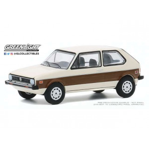 GREENLIGHT 1:64 - VOLKSWAGEN RABBIT 1977 WITH WOODY GRAPHICS *CLUB VEE-DUB SERIES 11*, CREAM/BROWN