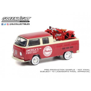 GREENLIGHT 1:64 - VOLKSWAGEN TYPE 2 1968 DOUBLE CAB PICKUP INDIAN MOTORCYCLE SALES & SERVICE WITH 1920 INDIAN
