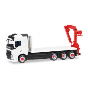 HERPA (MINIKIT) 1:87 - Volvo FH Gl. 4 axle flat truck with loading crane, white