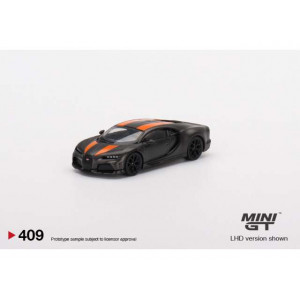 MINI GT 1:64 - BUGATTI CHIRON SUPER SPORT 300+ WORLD RECORD 304.773 MPH, CARBON VIBER GREY/ORANGE