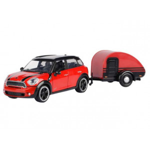 MOTORMAX 1:24 - MINI COOPER S COUNTRYMAN WITH CAMPER TRAILER, RED/BLACK