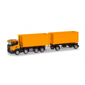 HERPA 1:87 - SCANIA CG 17 8×4 ROLL-OFF CONTAINER TRAILER, COMMUNAL ORANGE