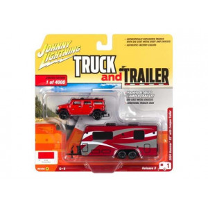 JOHNNY LIGHTNING 1:64 - HUMMER H2 2004 WITH CAMPER TRAILER, RED