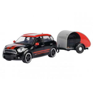 MOTORMAX 1:24 - MINI COOPER S COUNTRYMAN WITH CAMPER TRAILER, BLACK/RED