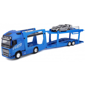BBURAGO 1:43 - VOLVO FH16 GLOBETROTTER 750 XXL + PORSCHE 911 GT2, BLUE/SILVER