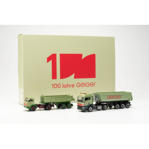 HERPA 1:87 - Set / MAN TGS TM Schmitz dumper semitrailer and Mercedes-Benz dumper semitrailer (Wiking model) "100 Jahre Geiger" (Bayern/Oberstdorf)