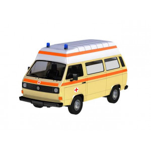 MOTORMAX 1:24 - VOLKSWAGEN TYPE 2 (T3) *HIGH ROOF AMBULANCE*, YELLOW/WHITE
