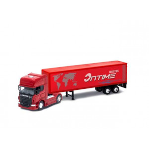 WELLY 1:64 - SCANIA V8 R730 TRACTOR TRAILER *ON TIME LOGISTICS*, RED