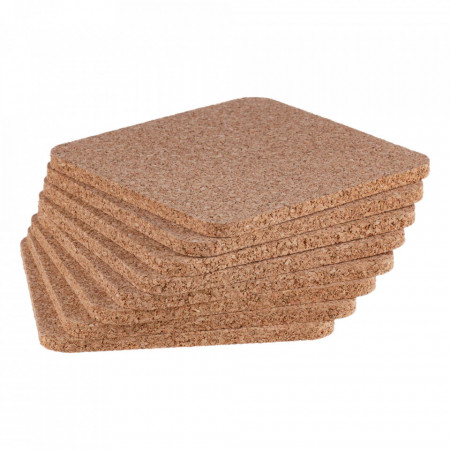 Suport pahare din pluta, patrat, 10x10cm/5mm, set 8buc