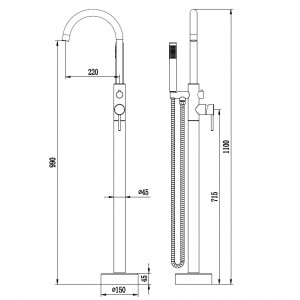 Baterie cada freestanding QFRESH Round, Chrome