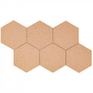 Avizier hexagoane din pluta cu autoadeziv, push pins, set 8buc