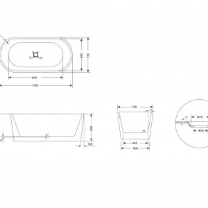 Cada freestanding ovala din acril MINERVA 150*75cm
