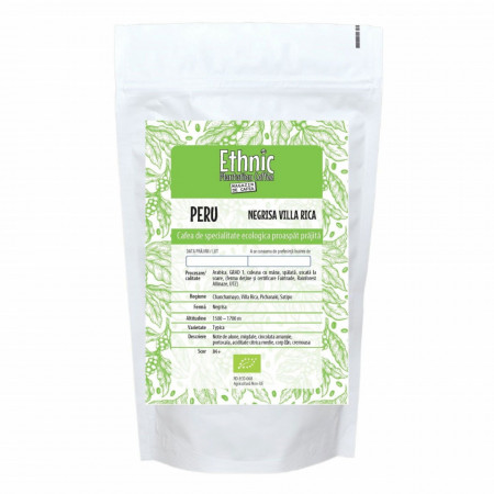 Cafea ecologica de specialitate prajita boabe Peru Negrisa , Arabica 1kg lot 223 RO-ECO-008